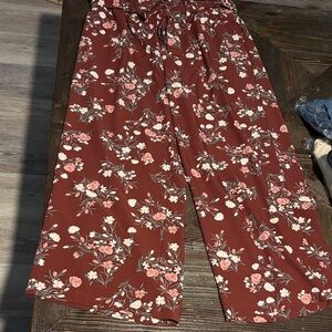 Torrid Floral Wide-Leg Pants in Pink and Brown